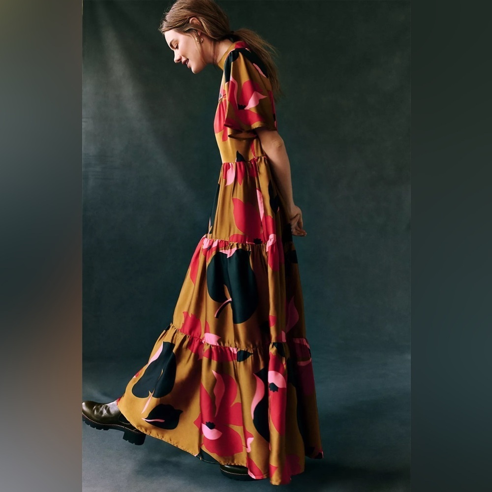 Corey Lynn Calter Anthropologie Gianna Mock Neck Tiered Maxi Dress XSP